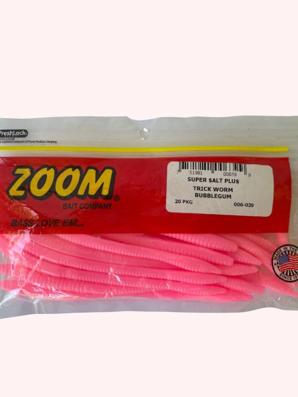 Zoom 006-039 6" Trick Worm Bubble Gum 20CT